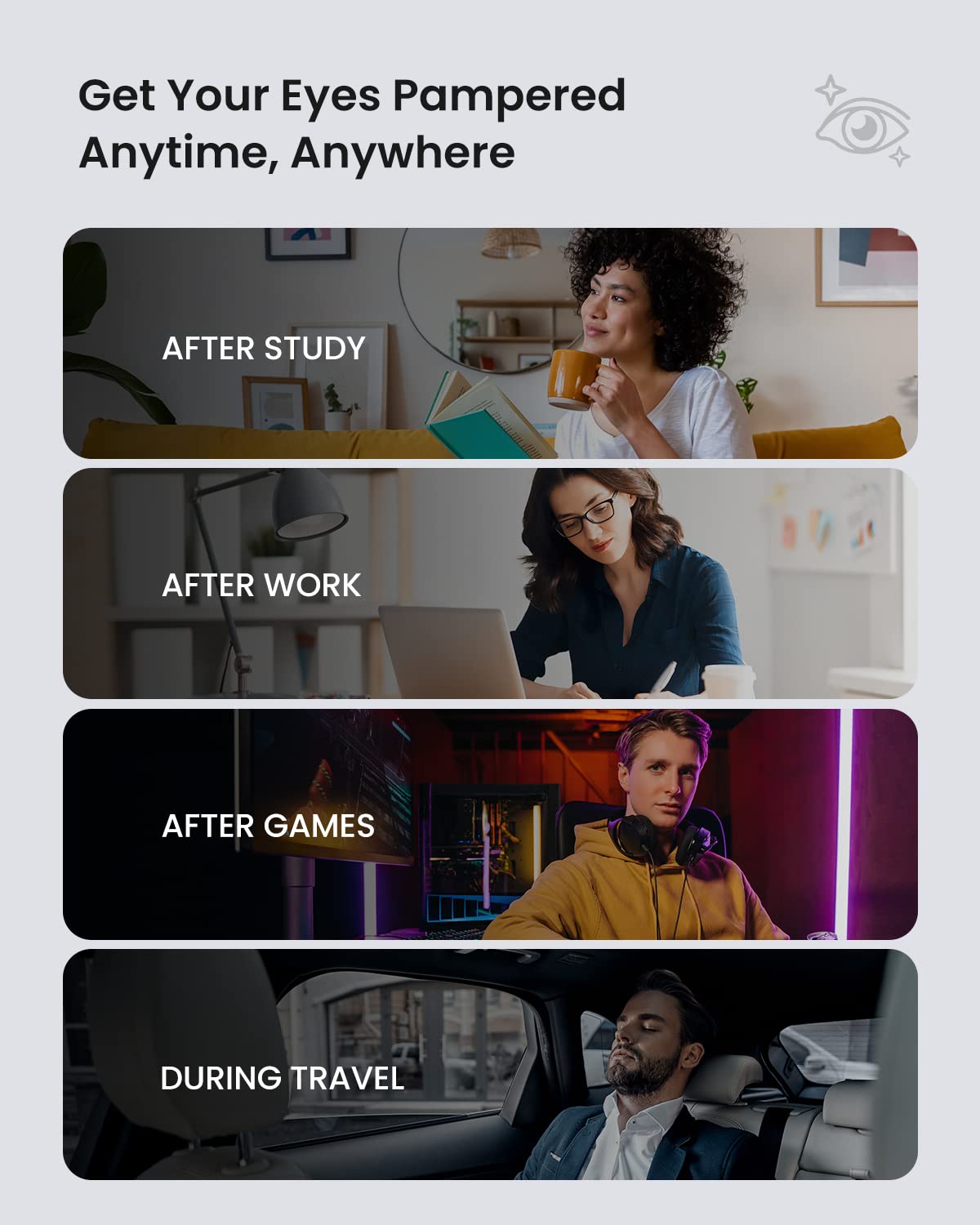 RENPHO Masajeador de ojos con control remoto y calor,Compresión de aire masajear ojos recargable para aliviar la tensión ocular Círculos oscuros Bolsas de ojos Mejorar el sueño regalo dia de la madre