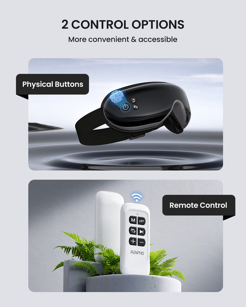 RENPHO Masajeador de ojos con control remoto y calor,Compresión de aire masajear ojos recargable para aliviar la tensión ocular Círculos oscuros Bolsas de ojos Mejorar el sueño regalo dia de la madre