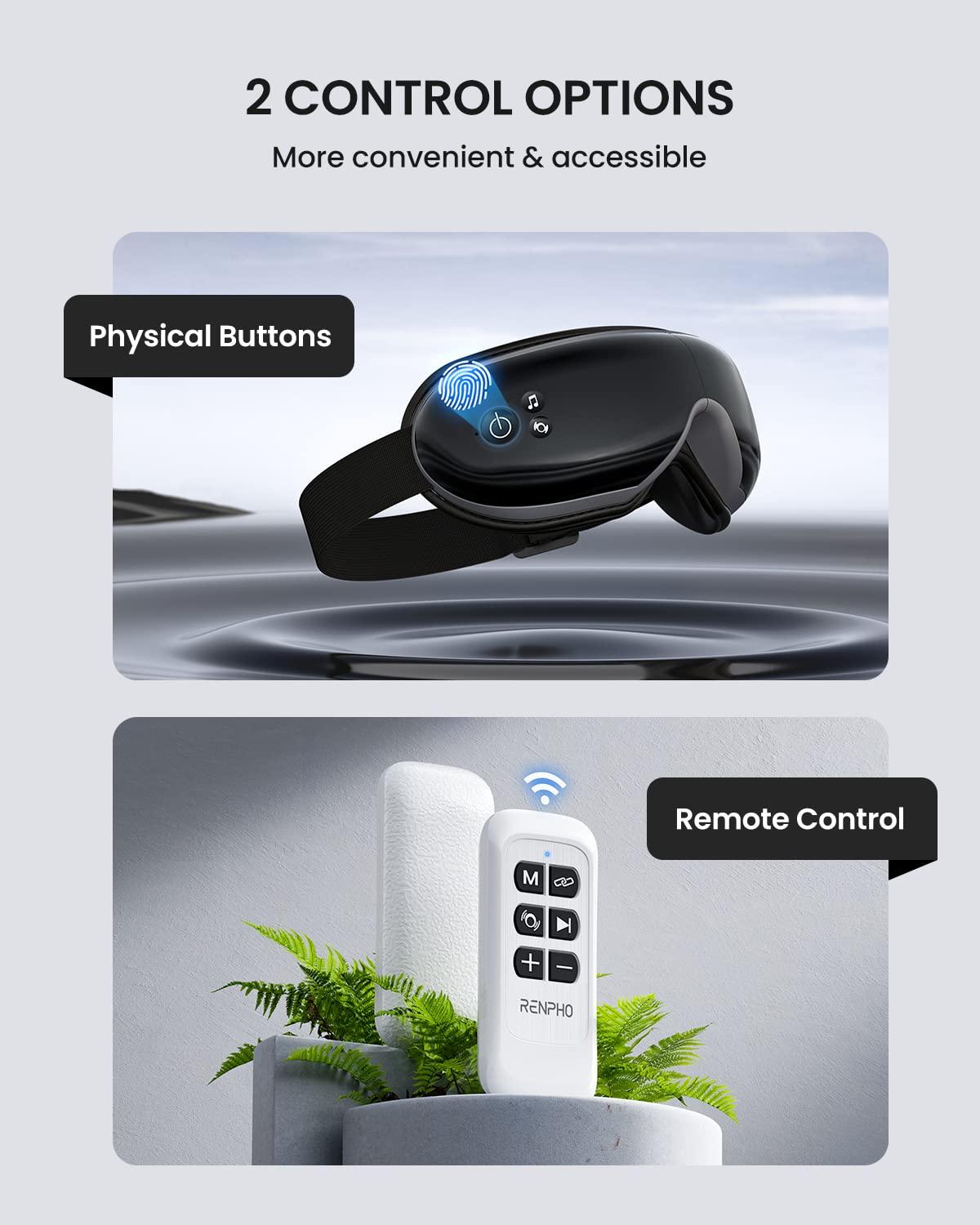 RENPHO Masajeador de ojos con control remoto y calor,Compresión de aire masajear ojos recargable para aliviar la tensión ocular Círculos oscuros Bolsas de ojos Mejorar el sueño regalo dia de la madre