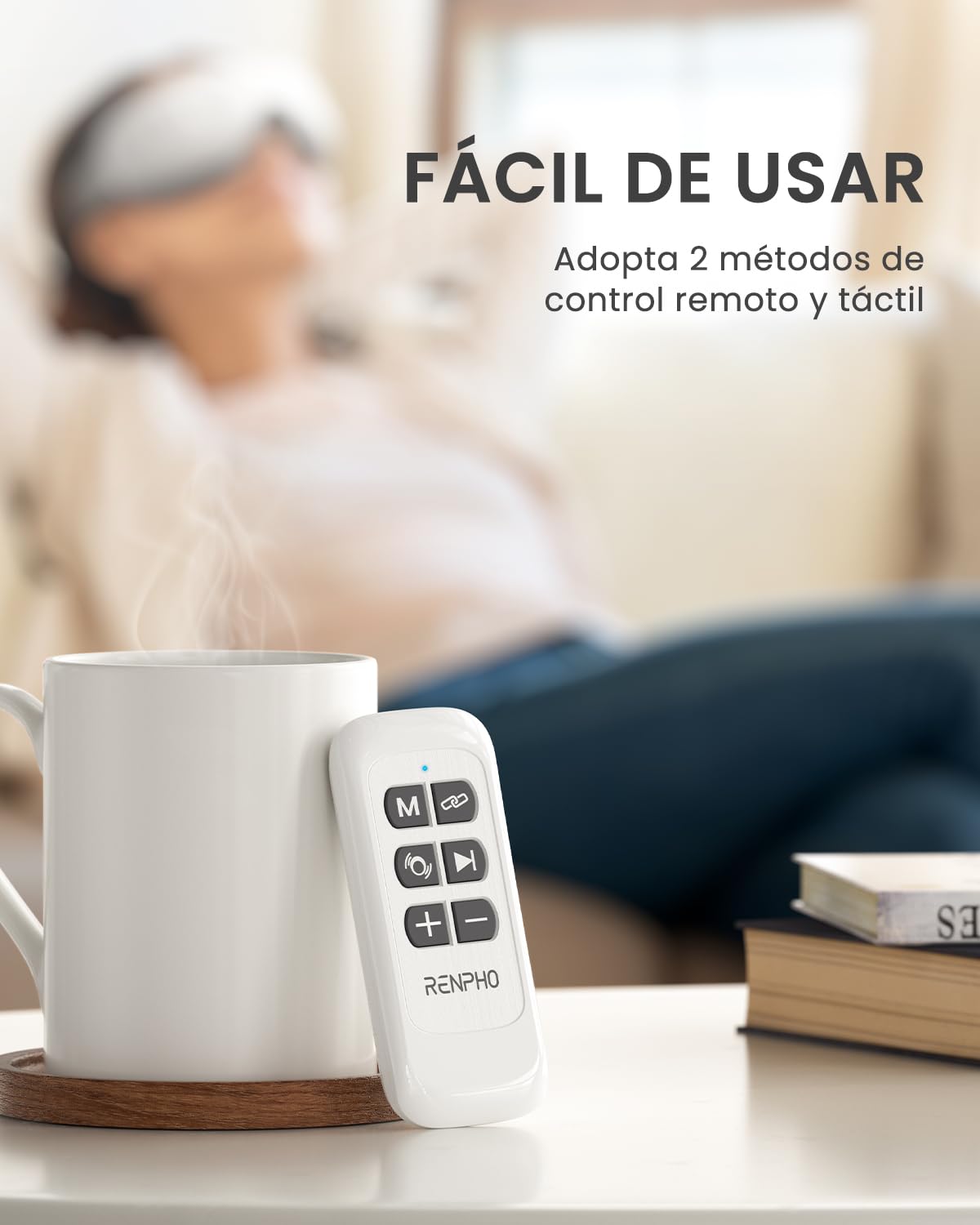 RENPHO Masajeador de ojos con control remoto y calor,Compresión de aire masajear ojos recargable para aliviar la tensión ocular Círculos oscuros Bolsas de ojos Mejorar el sueño regalo dia de la madre