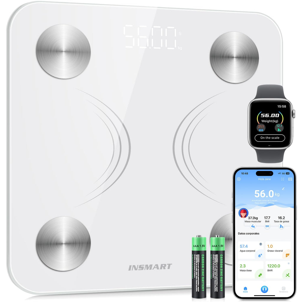 Bluetooth Body Fat Scale, INSMART Digital Bathroom Scale with Smart App, 13 Body Composition Monitors, for Android and iOS, 180 kg Black