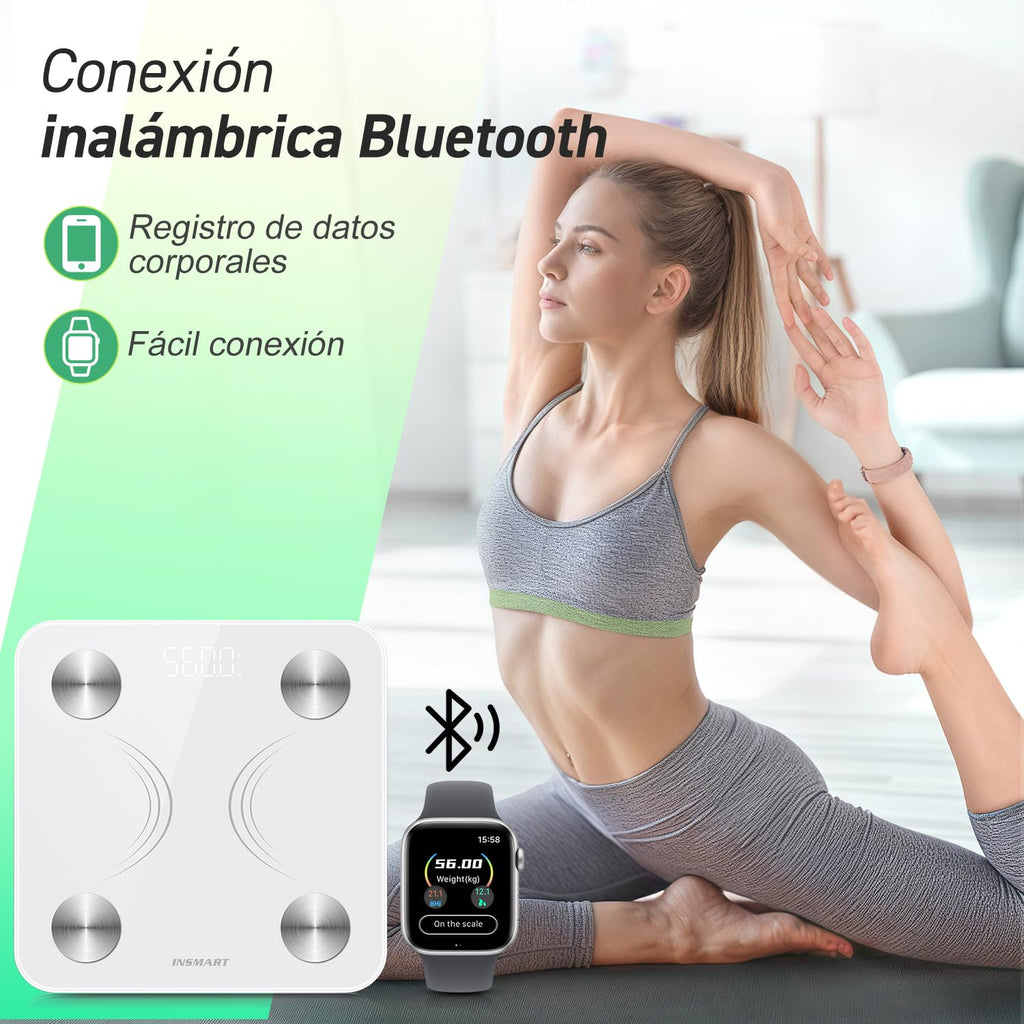 Bluetooth Body Fat Scale, INSMART Digital Bathroom Scale with Smart App, 13 Body Composition Monitors, for Android and iOS, 180 kg Black