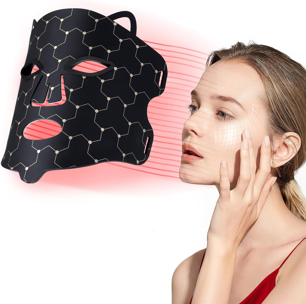 Mascara Led Facial Máscara Facial de Terapia de Luz Roja LED con 7 Modos para Acné, Arrugas y Rejuvenecimiento de Control Remoto, Recargable para el Cuidado de la piel del Hogar