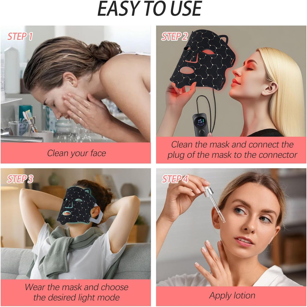 Mascara Led Facial Máscara Facial de Terapia de Luz Roja LED con 7 Modos para Acné, Arrugas y Rejuvenecimiento de Control Remoto, Recargable para el Cuidado de la piel del Hogar