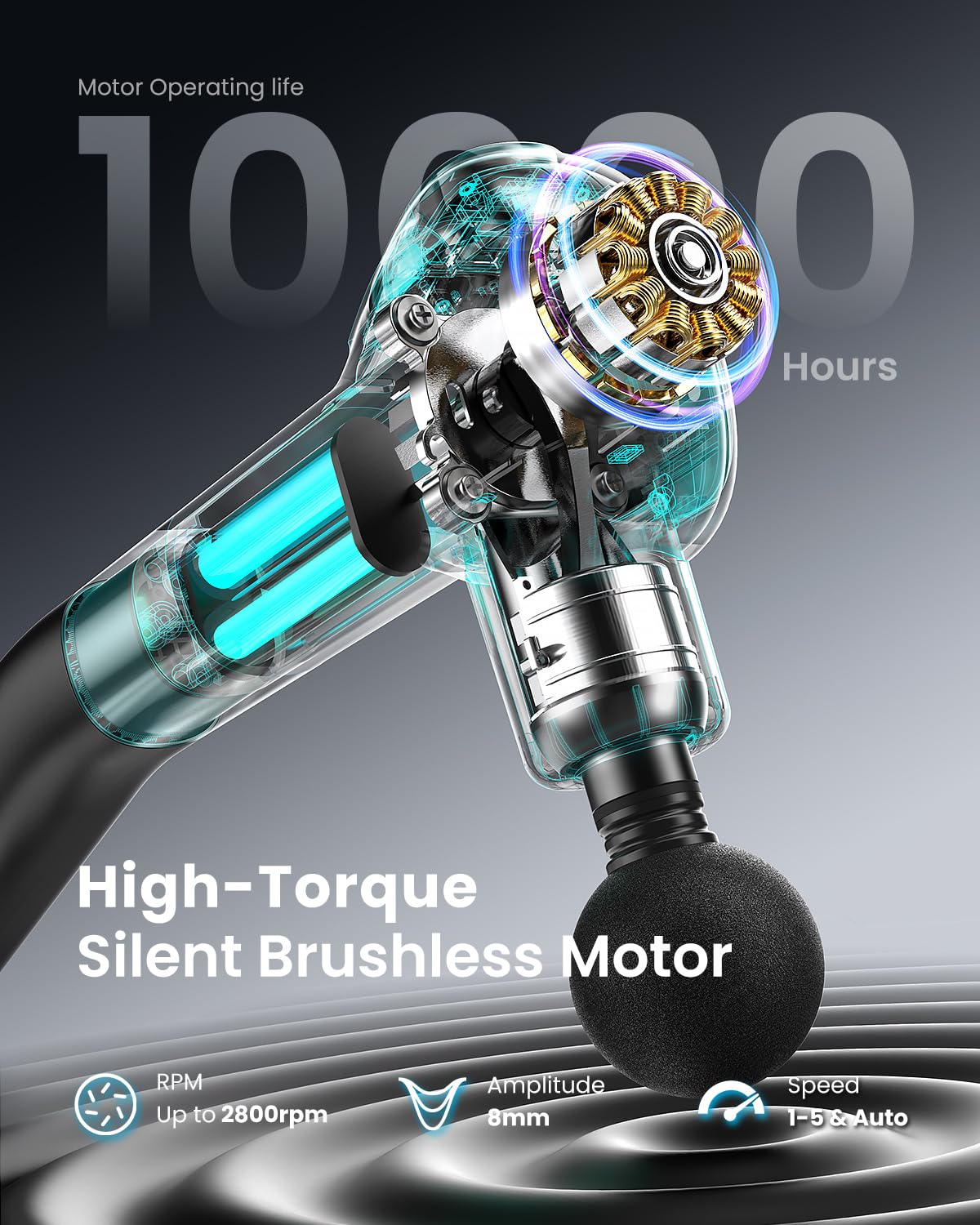 RENPHO Reach Massage Gun with Detachable Extendable Handle, Professional Massage Gun with LED Screen for Muscle Relaxation, Grey