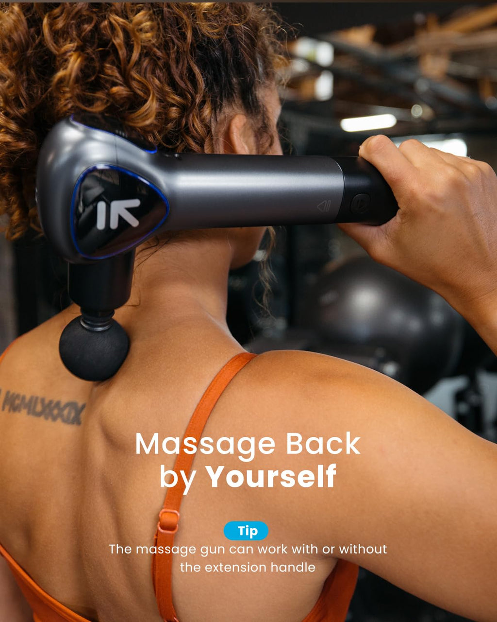 RENPHO Reach Massage Gun with Detachable Extendable Handle, Professional Massage Gun with LED Screen for Muscle Relaxation, Grey