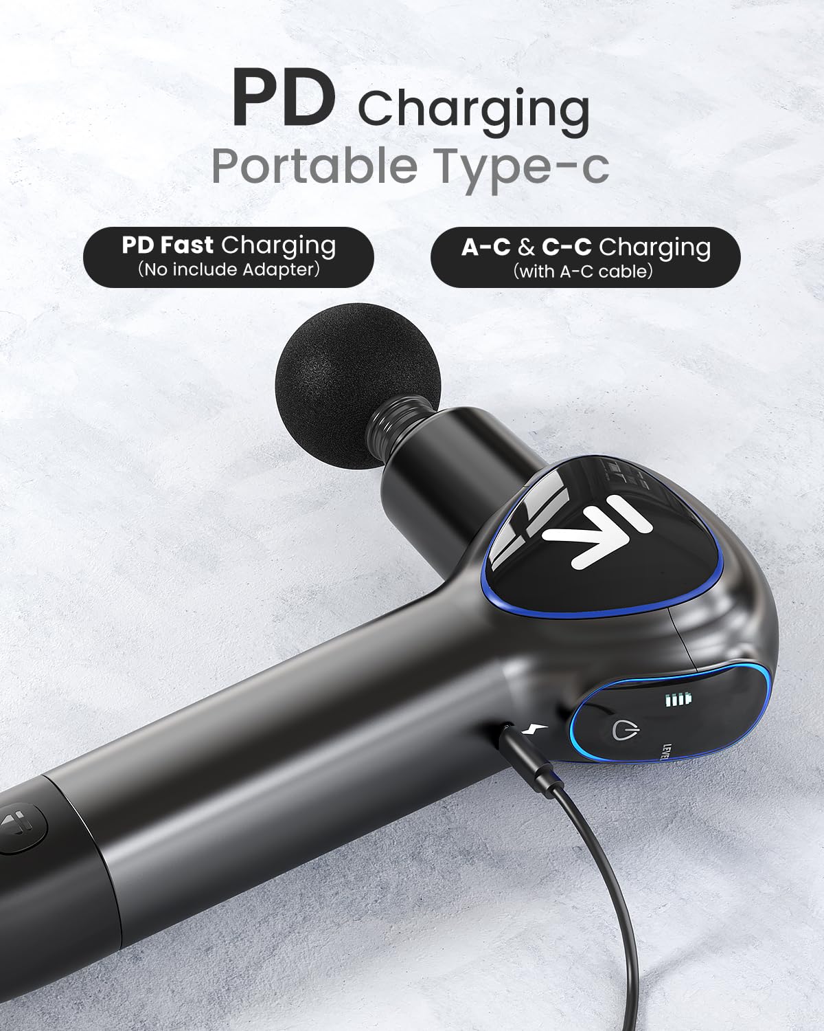 RENPHO Reach Massage Gun with Detachable Extendable Handle, Professional Massage Gun with LED Screen for Muscle Relaxation, Grey