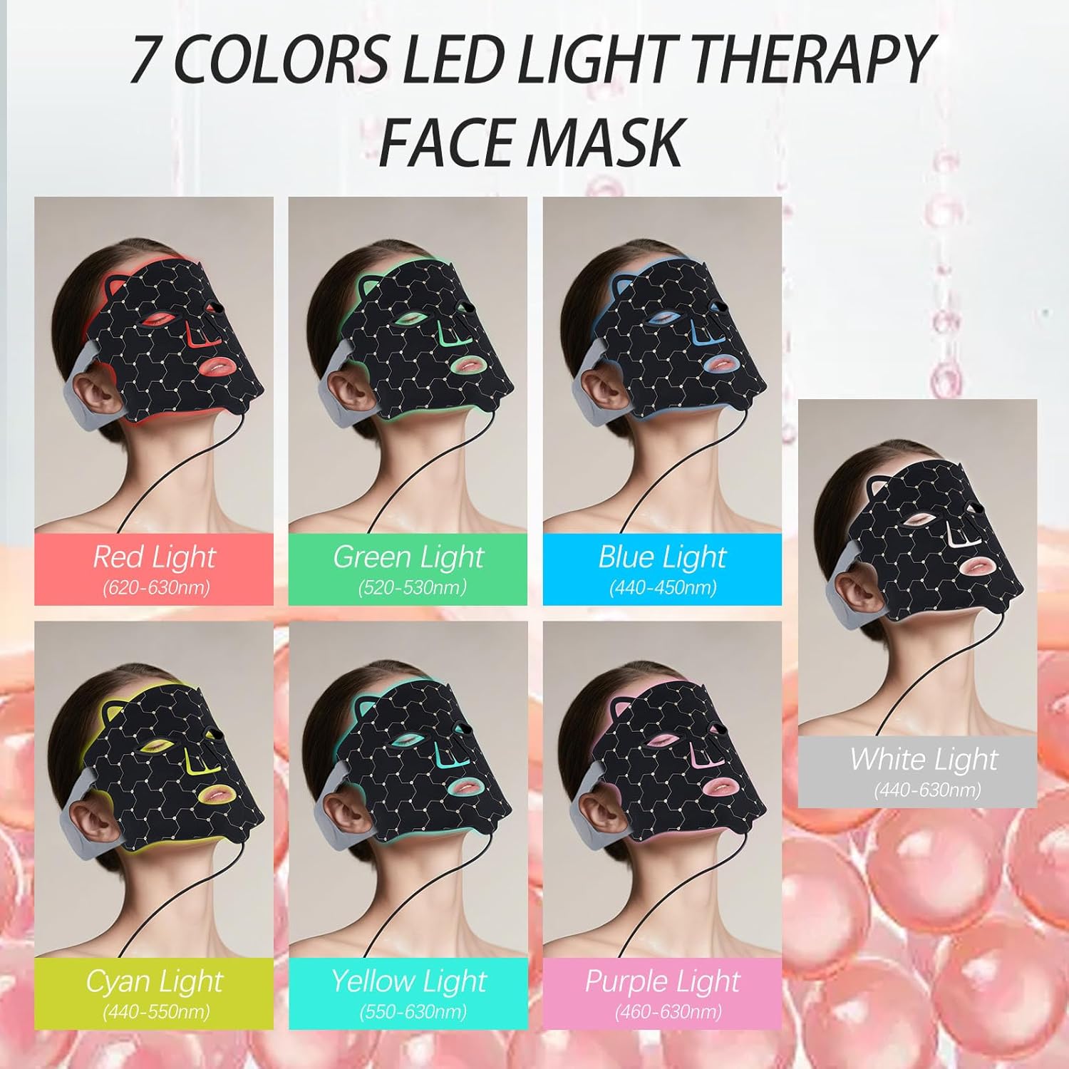 Mascara Led Facial Máscara Facial de Terapia de Luz Roja LED con 7 Modos para Acné, Arrugas y Rejuvenecimiento de Control Remoto, Recargable para el Cuidado de la piel del Hogar