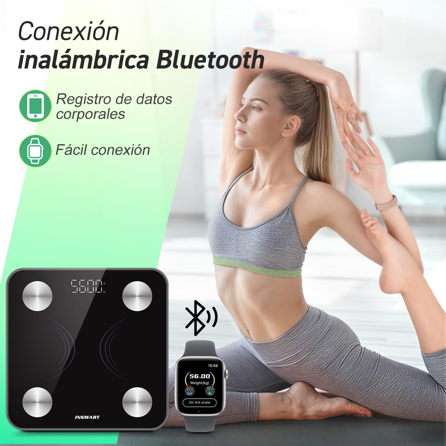 Bluetooth Body Fat Scale, INSMART Digital Bathroom Scale with Smart App, 13 Body Composition Monitors, for Android and iOS, 180 kg Black