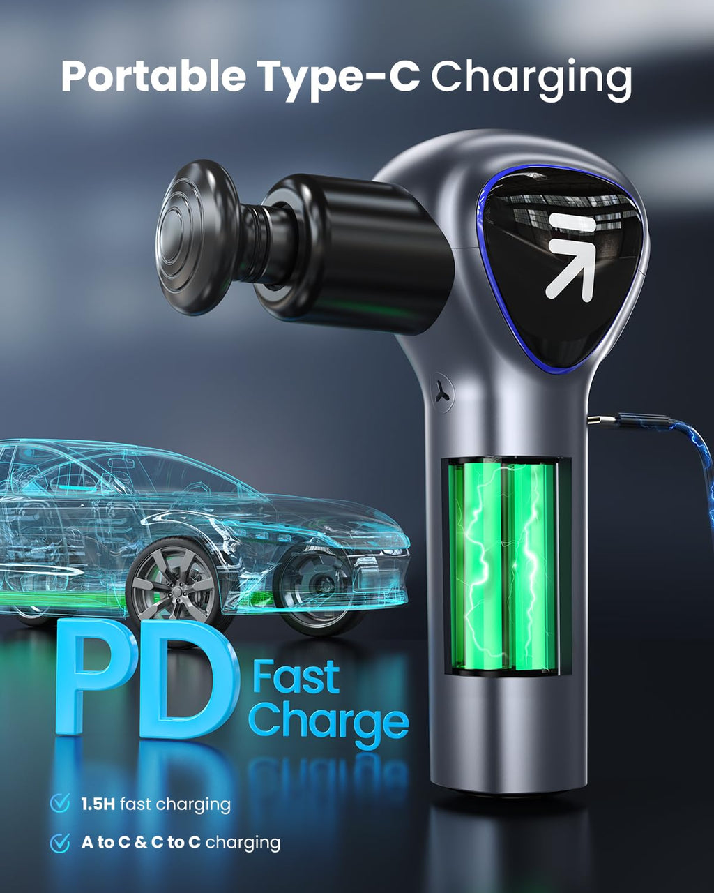 RENPHO Reach Massage Gun with Detachable Extendable Handle, Professional Massage Gun with LED Screen for Muscle Relaxation, Grey