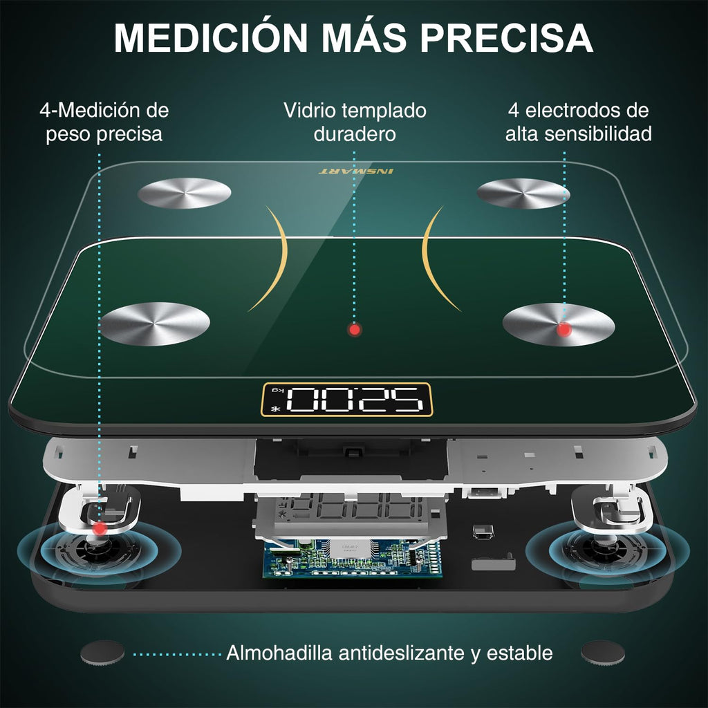 Bluetooth Body Fat Scale, INSMART Digital Bathroom Scale with Smart App, 13 Body Composition Monitors, for Android and iOS, 180 kg Black