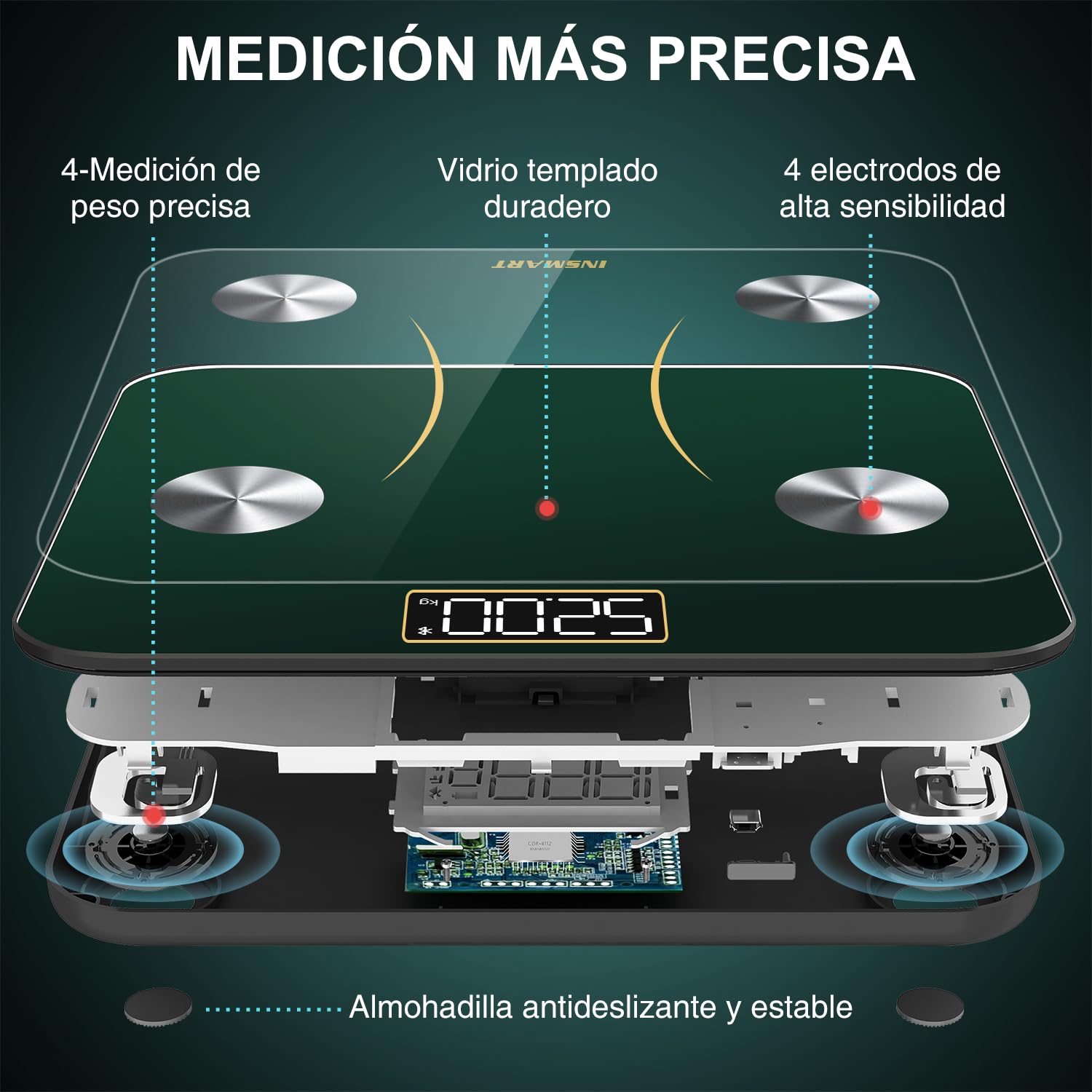 Bluetooth Body Fat Scale, INSMART Digital Bathroom Scale with Smart App, 13 Body Composition Monitors, for Android and iOS, 180 kg Black