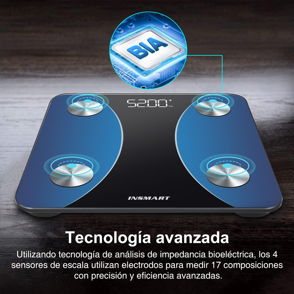 Bluetooth Body Fat Scale, INSMART Digital Bathroom Scale with Smart App, 13 Body Composition Monitors, for Android and iOS, 180 kg Black