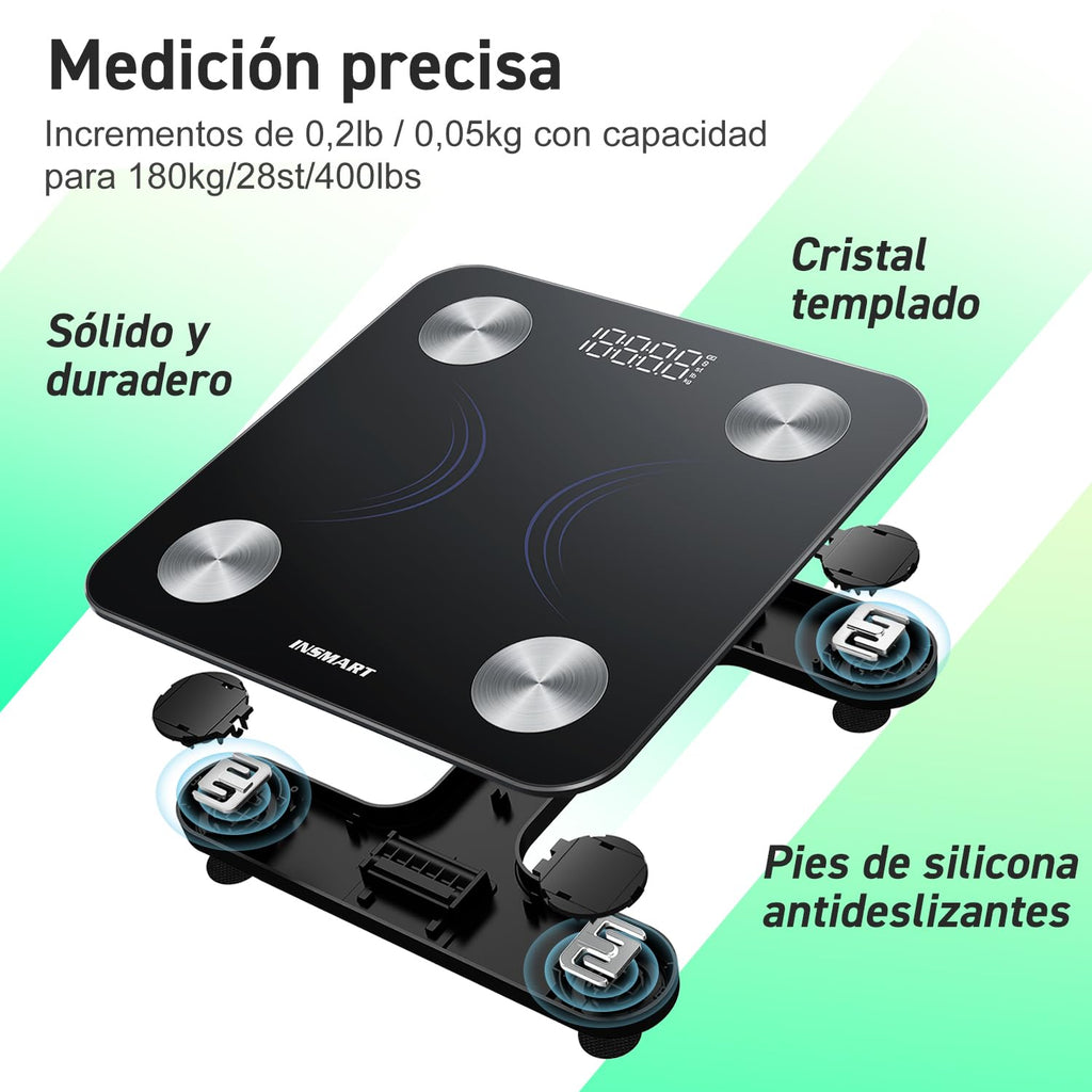 Bluetooth Body Fat Scale, INSMART Digital Bathroom Scale with Smart App, 13 Body Composition Monitors, for Android and iOS, 180 kg Black