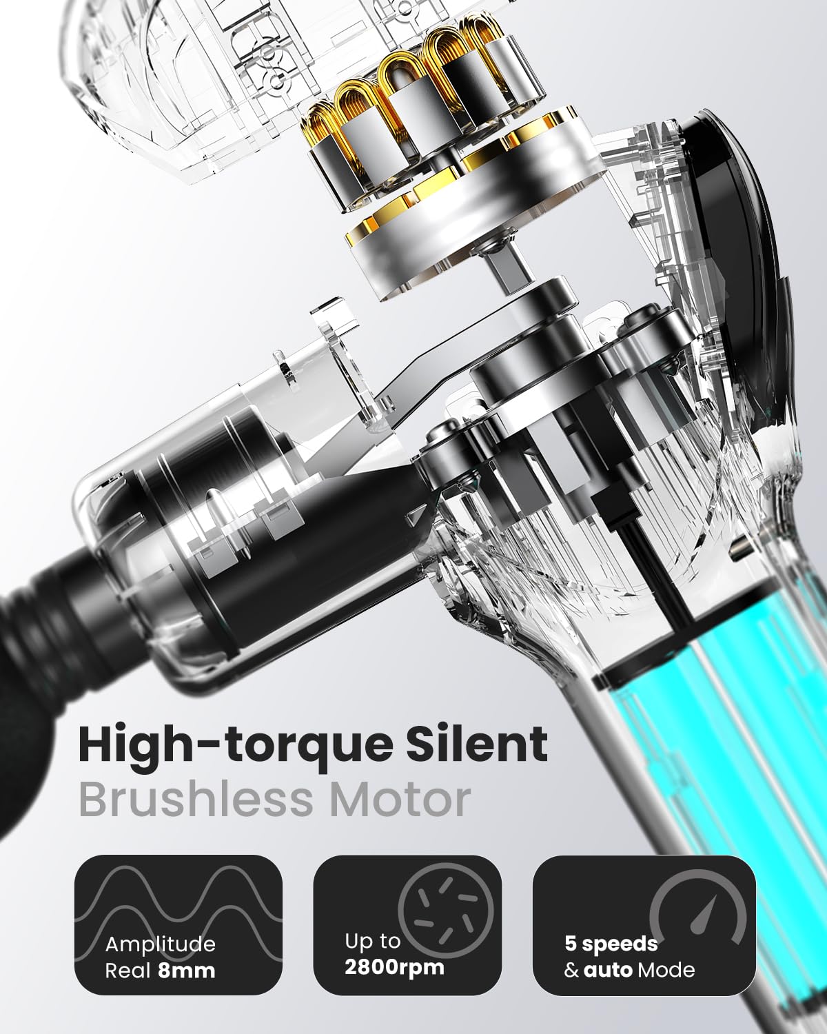 RENPHO Reach Massage Gun with Detachable Extendable Handle, Professional Massage Gun with LED Screen for Muscle Relaxation, Grey