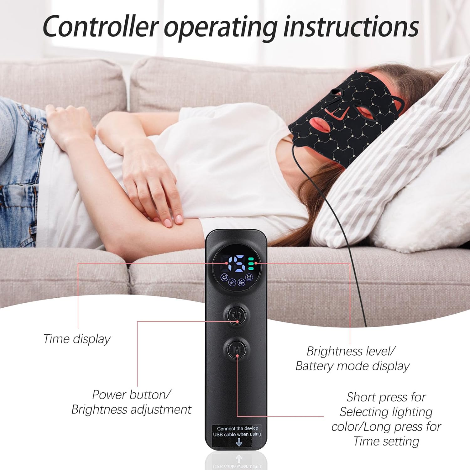 Mascara Led Facial Máscara Facial de Terapia de Luz Roja LED con 7 Modos para Acné, Arrugas y Rejuvenecimiento de Control Remoto, Recargable para el Cuidado de la piel del Hogar