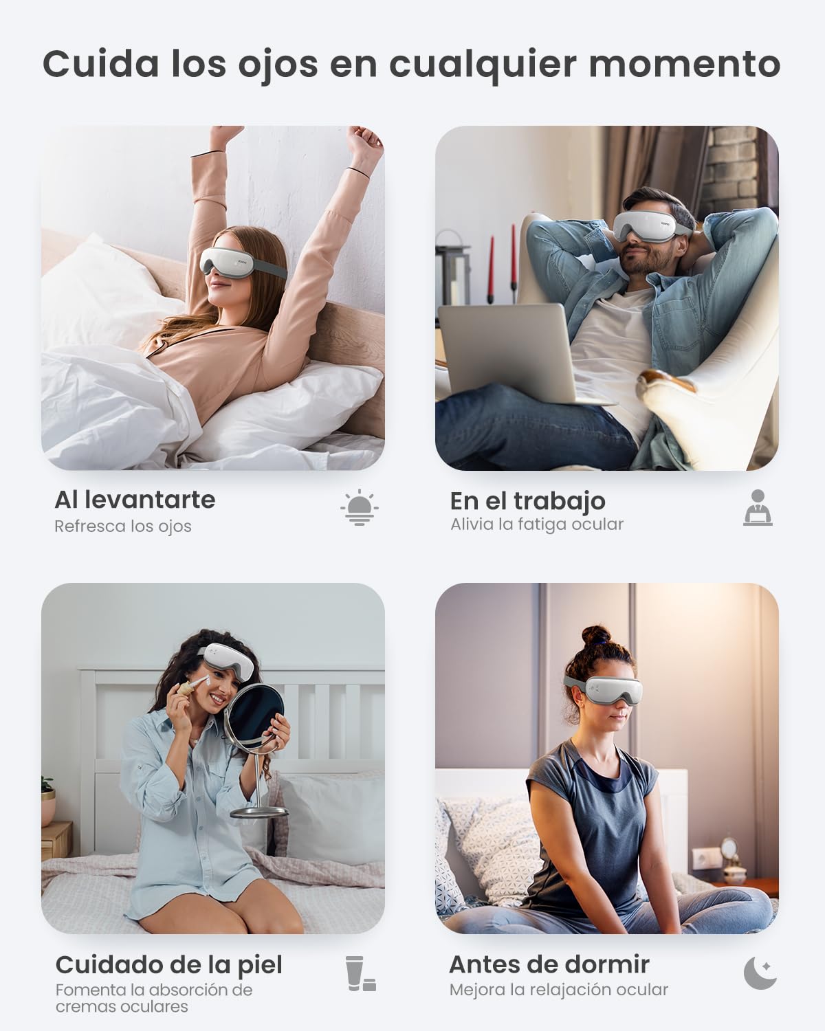 RENPHO Masajeador de ojos con control remoto y calor,Compresión de aire masajear ojos recargable para aliviar la tensión ocular Círculos oscuros Bolsas de ojos Mejorar el sueño regalo dia de la madre