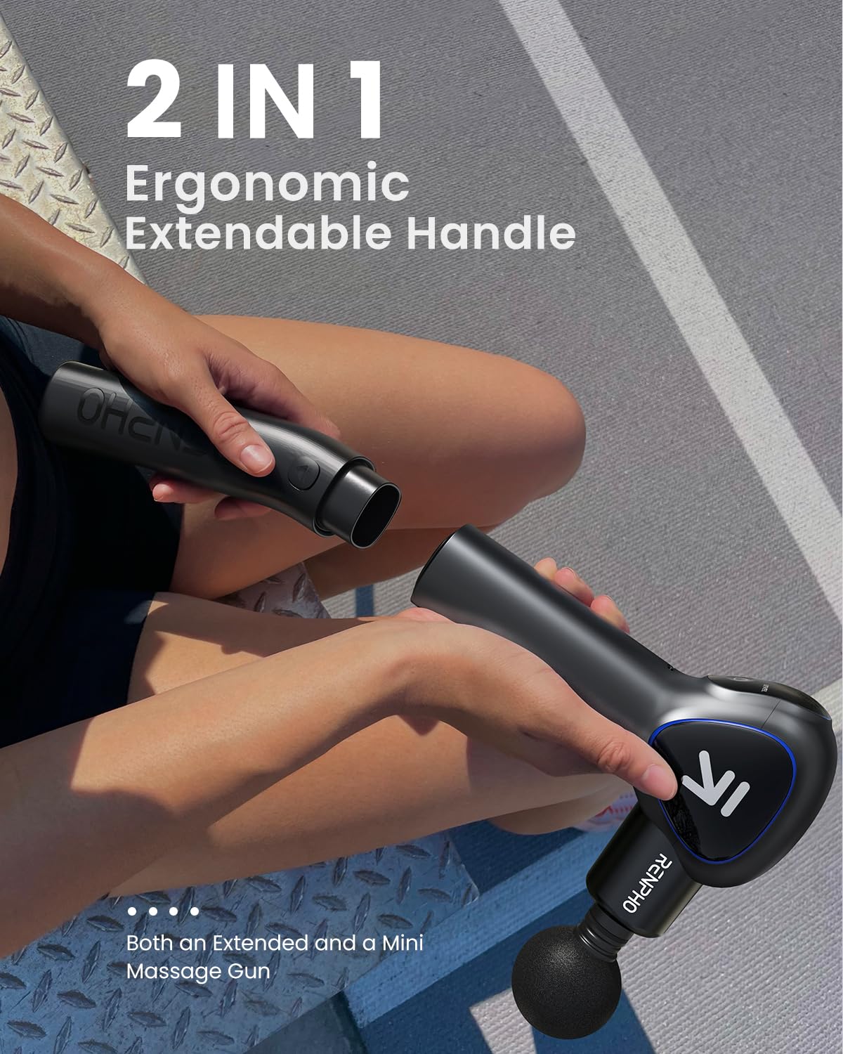 RENPHO Reach Massage Gun with Detachable Extendable Handle, Professional Massage Gun with LED Screen for Muscle Relaxation, Grey