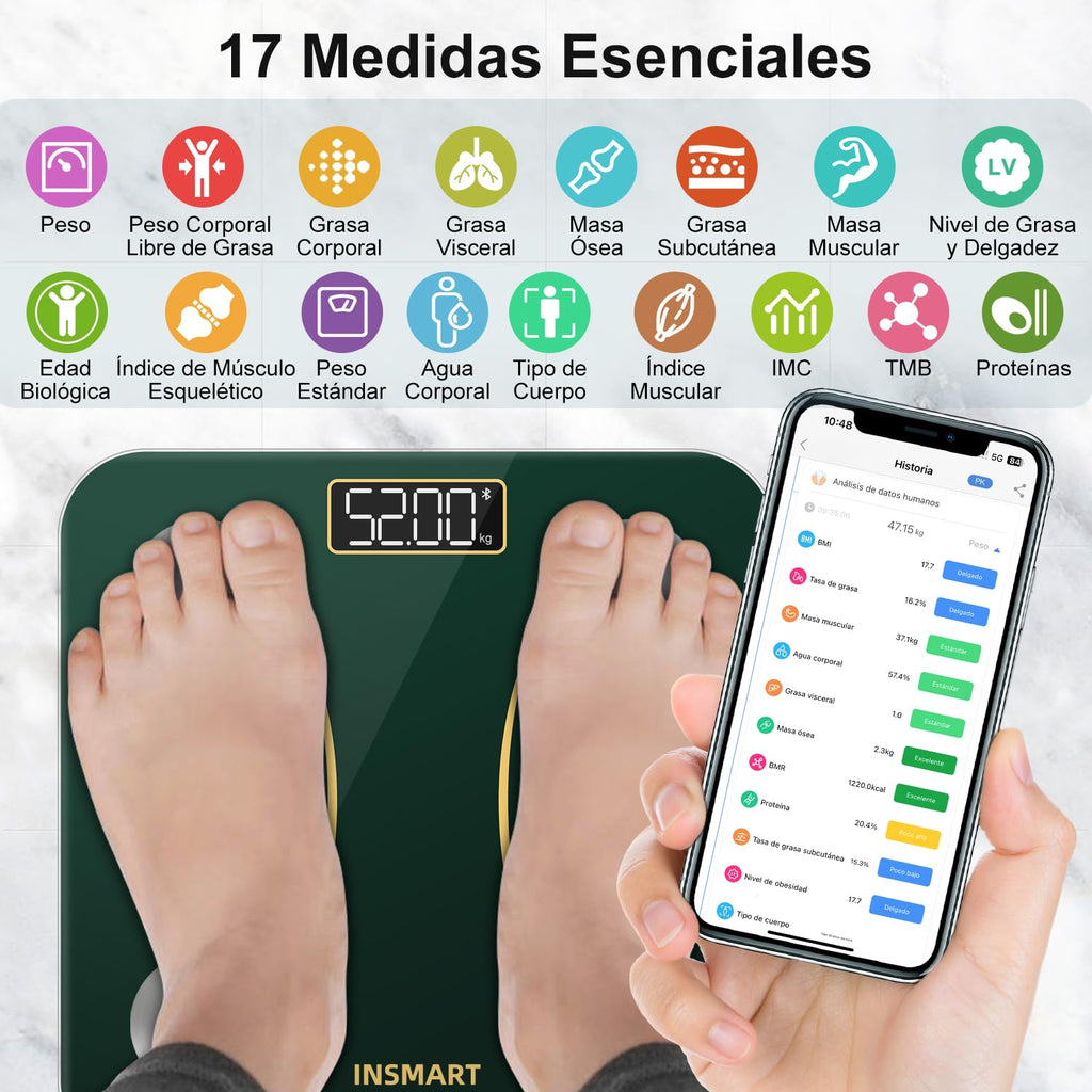 Bluetooth Body Fat Scale, INSMART Digital Bathroom Scale with Smart App, 13 Body Composition Monitors, for Android and iOS, 180 kg Black