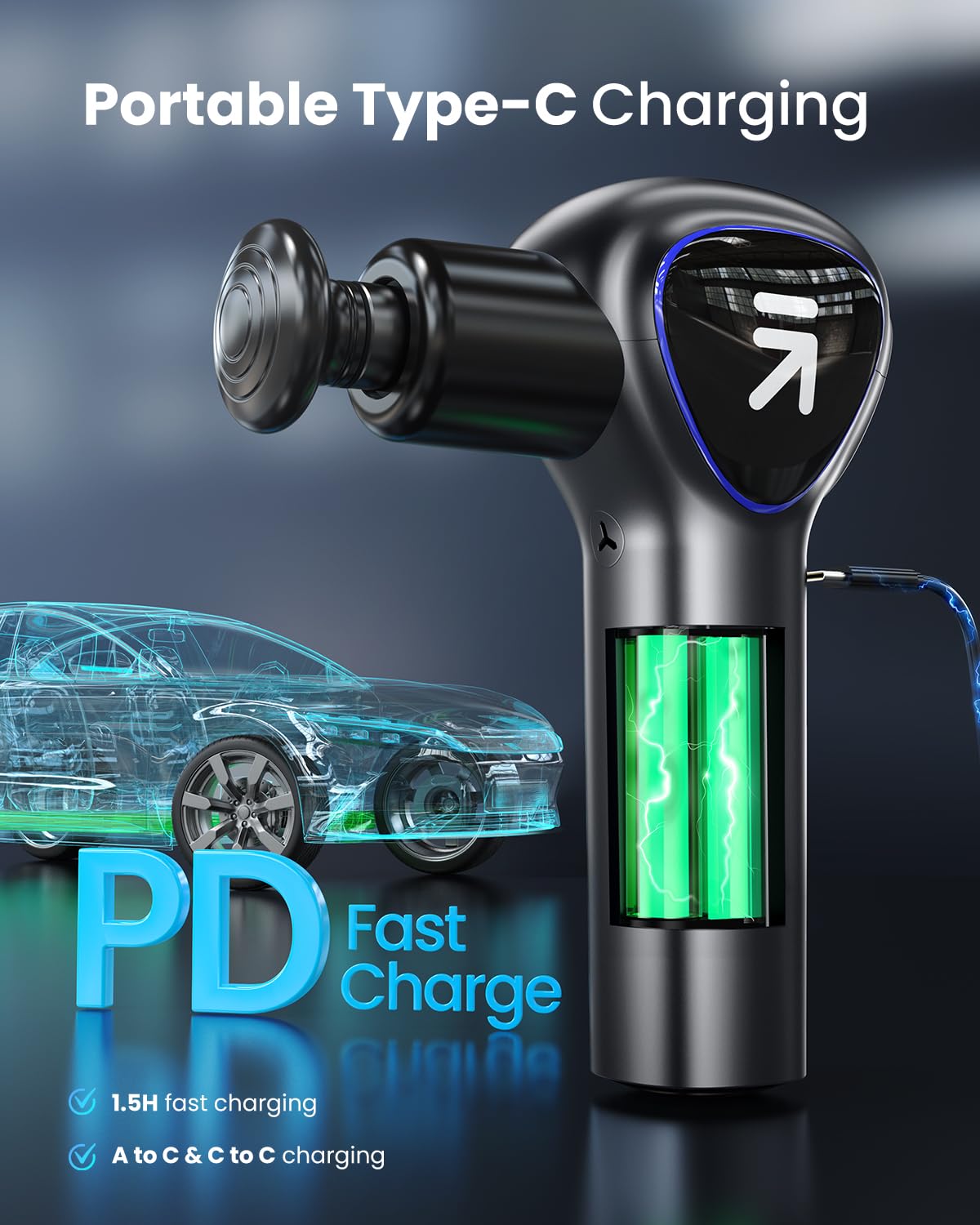 RENPHO Reach Massage Gun with Detachable Extendable Handle, Professional Massage Gun with LED Screen for Muscle Relaxation, Grey