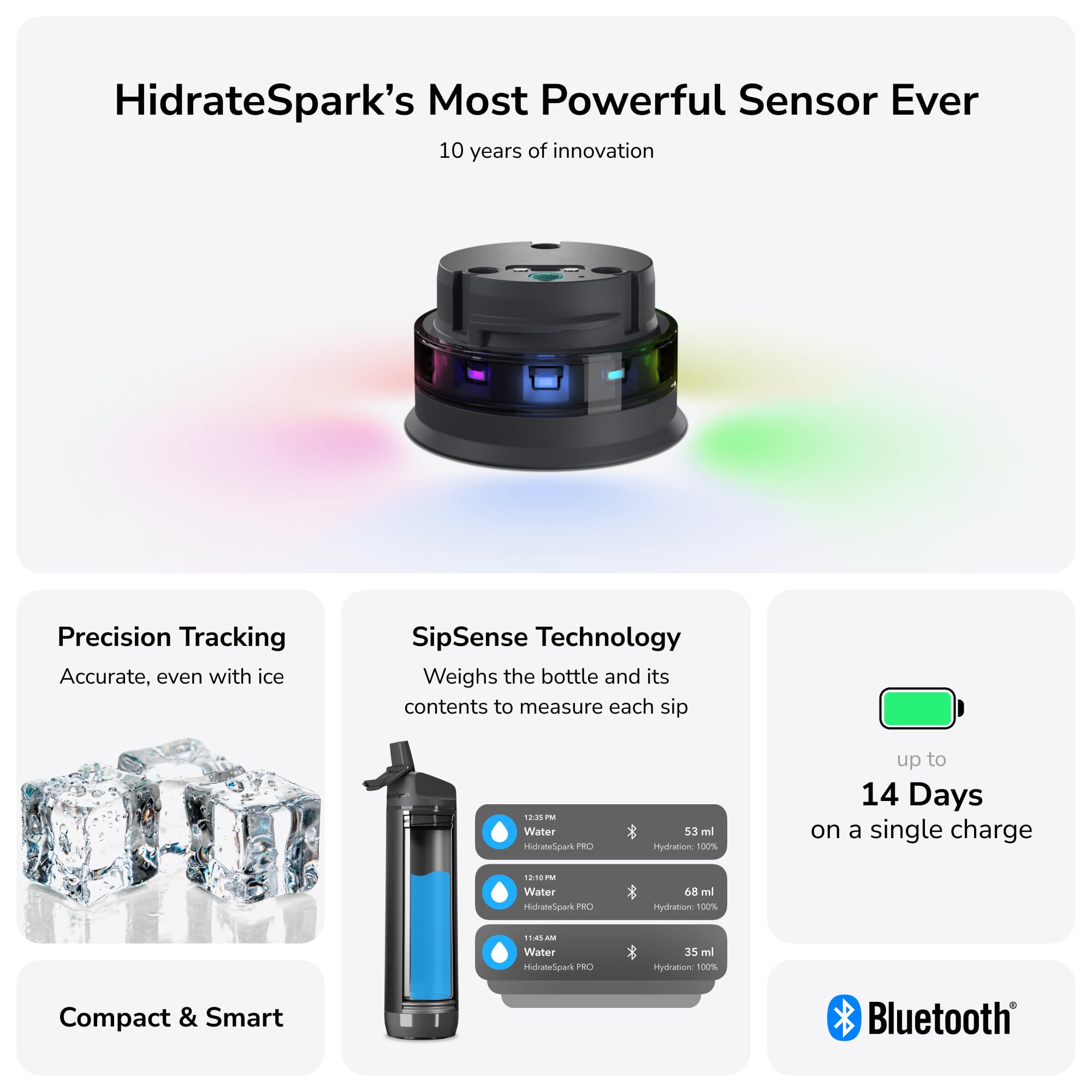 Hidrate Spark - Smart Water Bottle Made of Steel, Tracks Water Consumption and Shine to Remind You to Keep Hydrated, Straw, 21 oz, Brushed Stainless Steel