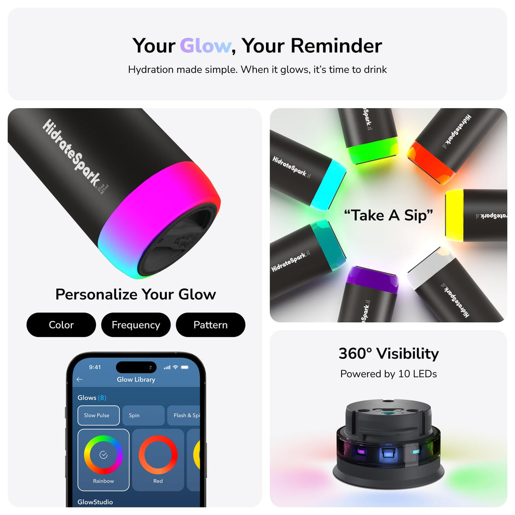 Hidrate Spark - Smart Water Bottle Made of Steel, Tracks Water Consumption and Shine to Remind You to Keep Hydrated, Straw, 21 oz, Brushed Stainless Steel