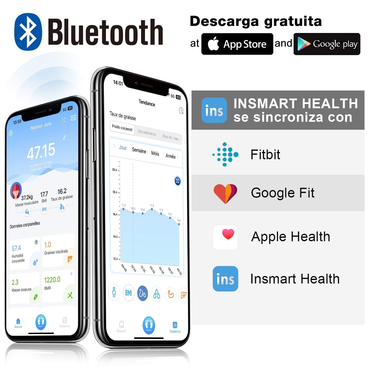 Bluetooth Body Fat Scale, INSMART Digital Bathroom Scale with Smart App, 13 Body Composition Monitors, for Android and iOS, 180 kg Black