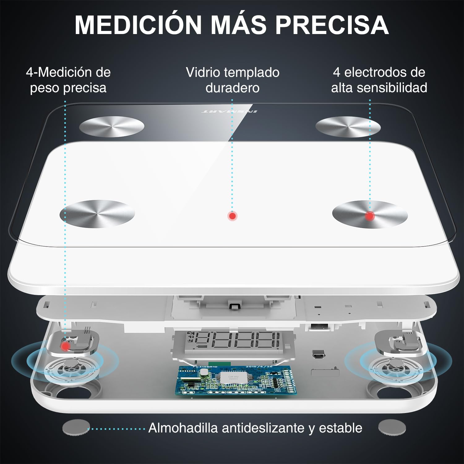 Bluetooth Body Fat Scale, INSMART Digital Bathroom Scale with Smart App, 13 Body Composition Monitors, for Android and iOS, 180 kg Black