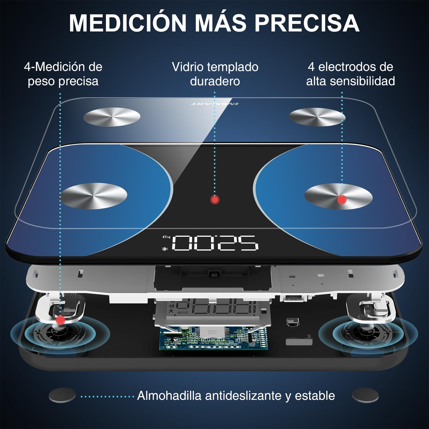 Bluetooth Body Fat Scale, INSMART Digital Bathroom Scale with Smart App, 13 Body Composition Monitors, for Android and iOS, 180 kg Black