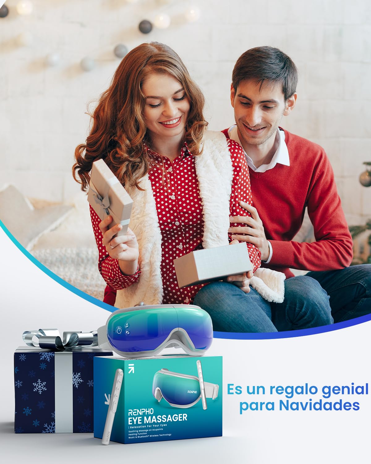 RENPHO Masajeador de ojos con control remoto y calor,Compresión de aire masajear ojos recargable para aliviar la tensión ocular Círculos oscuros Bolsas de ojos Mejorar el sueño regalo dia de la madre